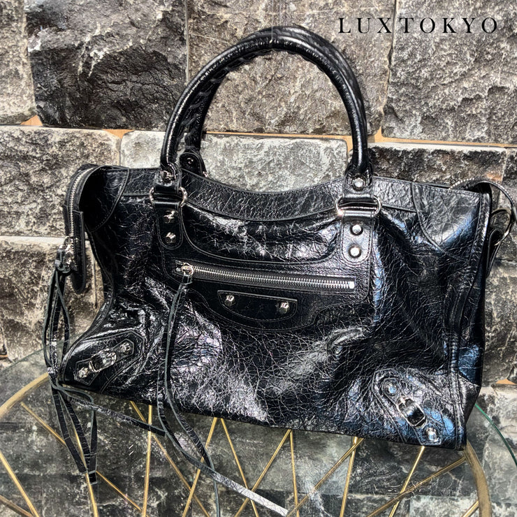 BALENCIAGA バレンシアガ ル シティ ミディアム 2WAY ショルダー ハンドバッグ ブラック ミラー無 ★美品★