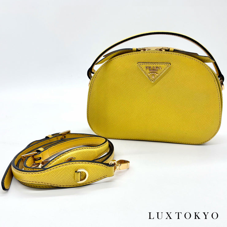 PRADA プラダ オデット サフィアーノ レザー 2WAY ショルダー ハンド バッグ イエロー ★美品★