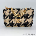 CHANEL シャネル19 ツイード 千鳥格子 ブラック ベージュ チェーン ショルダーバッグ ゴールド シルバー金具 28番台 ★ギャラ・袋・ポーチ付★