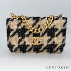 CHANEL シャネル19 ツイード 千鳥格子 ブラック ベージュ チェーン ショルダーバッグ ゴールド シルバー金具 28番台 ★ギャラ・袋・ポーチ付★