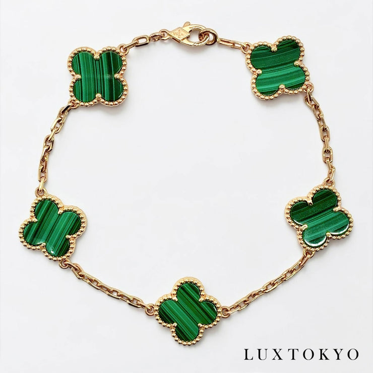 VanCleef&Arpels ヴァンクリーフ＆アーペル ヴィンテージ アルハンブラ マラカイト ブレスレット 約19cm Au750 K18 アクセサリー ★保証書付★ ★美品★