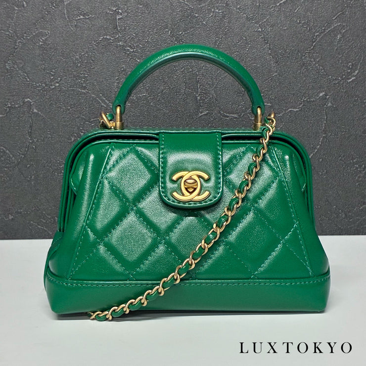 CHANEL シャネル マトラッセ メティエダール ラムスキン 2WAY トップハンドル チェーンショルダー グリーン ゴールド金具 ランダムプレート ★美品★
