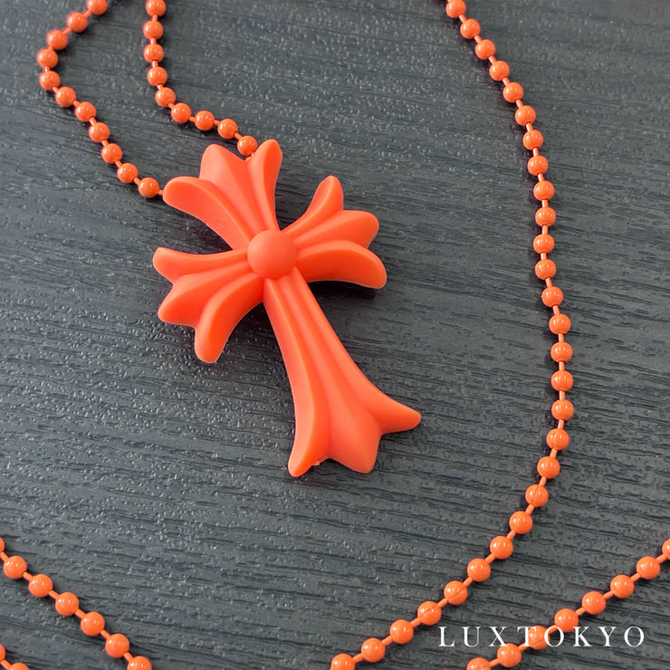 CHROME HEARTS クロムハーツ ラバー CHクロス ネックレス オレンジ ボールチェーン アクセサリー